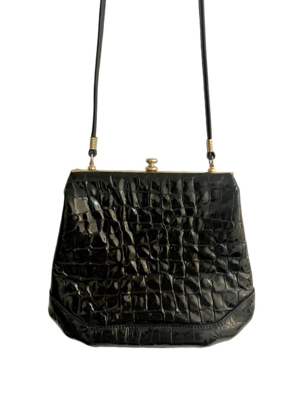 Vintage Due Fratelli Black Genuine Leather Frame Crossbody Bag Made in Canada
